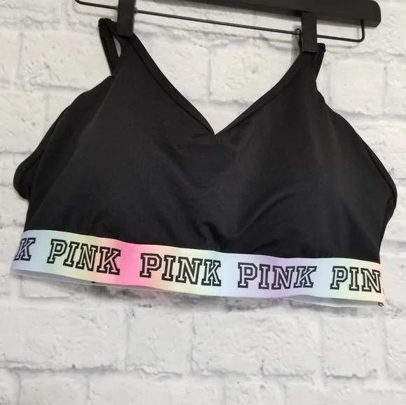PINK Victoria's Secret Black Ultimate Sports Bra Strappy Bralette Logo New Large - Picture 6 of 16